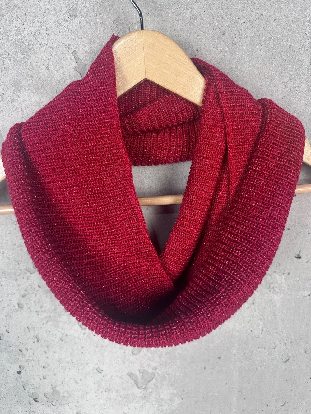 Cozy Women's Knit Infinity Scarf - Deep Red
